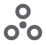 Icono de tres círculos grises en forma triangular sobre fondo transparente