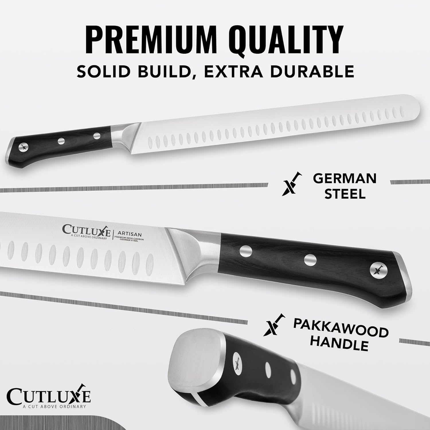 Cuchillo profesional de acero alemán con mango de pakka, ideal para cortes de asados y parrilla