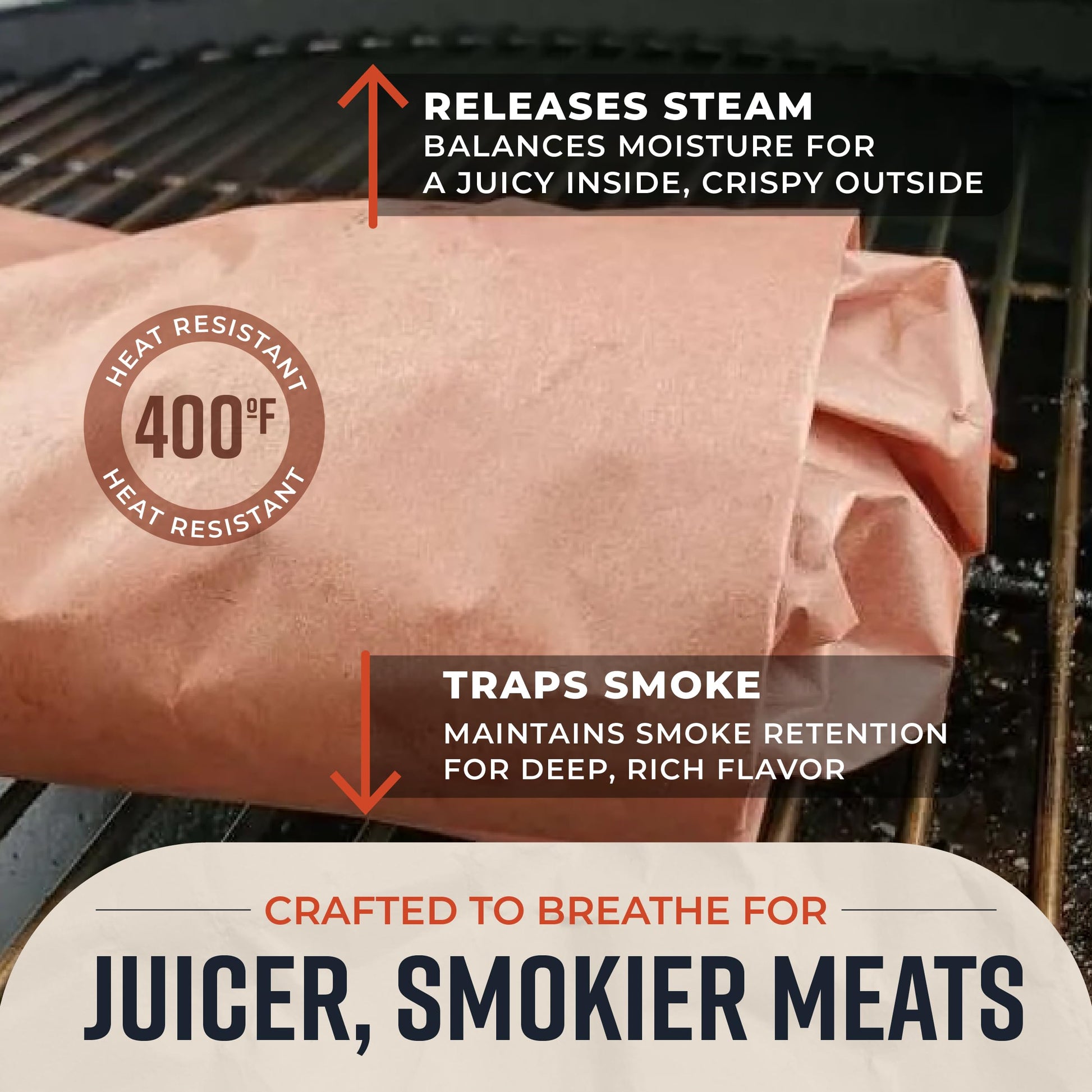 Papel resistente al calor para asados en parrilla, ideal para ahumar carnes y retener jugos.