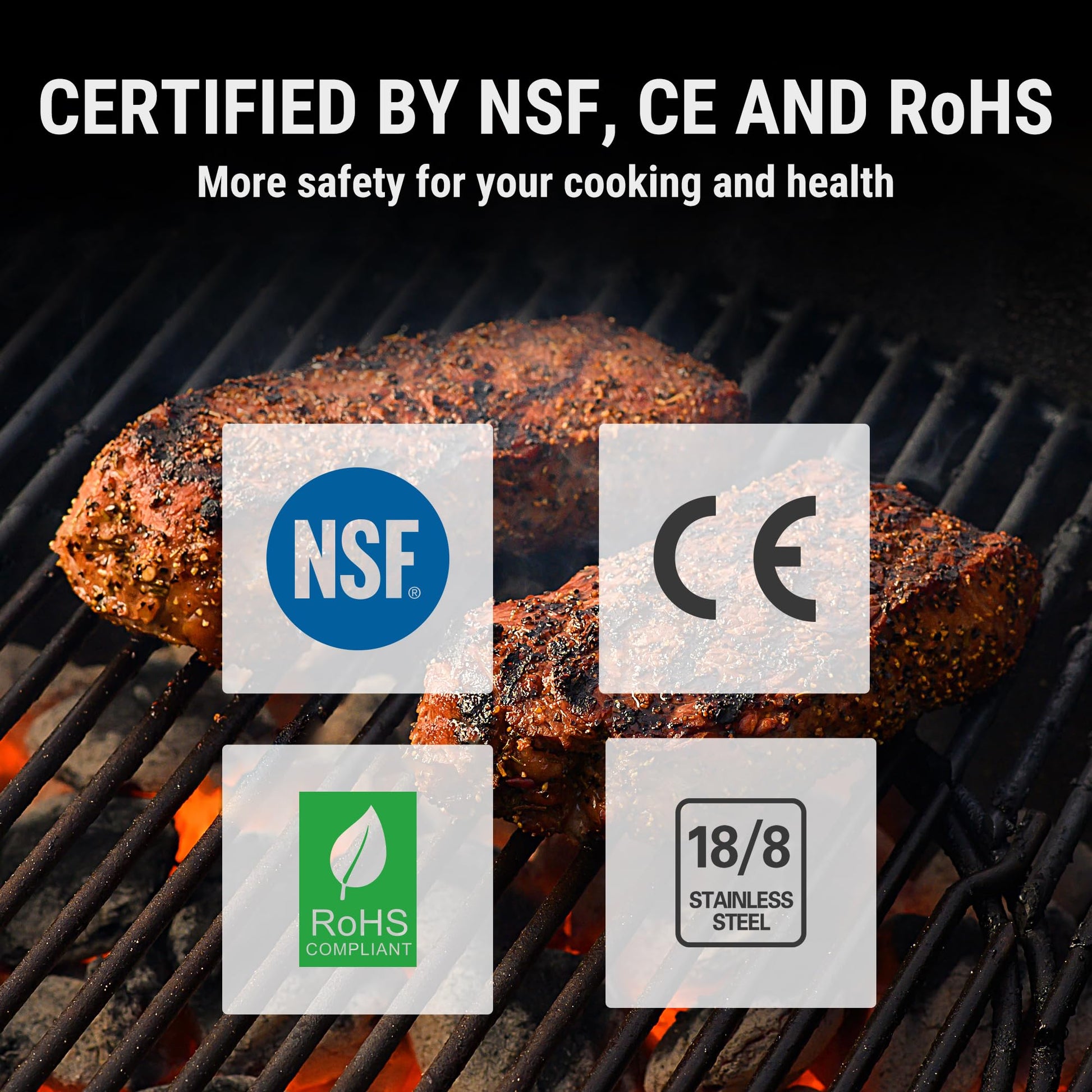 Carnes asadas en parrilla con certificaciones NSF, CE, RoHS y acero inoxidable 18/8