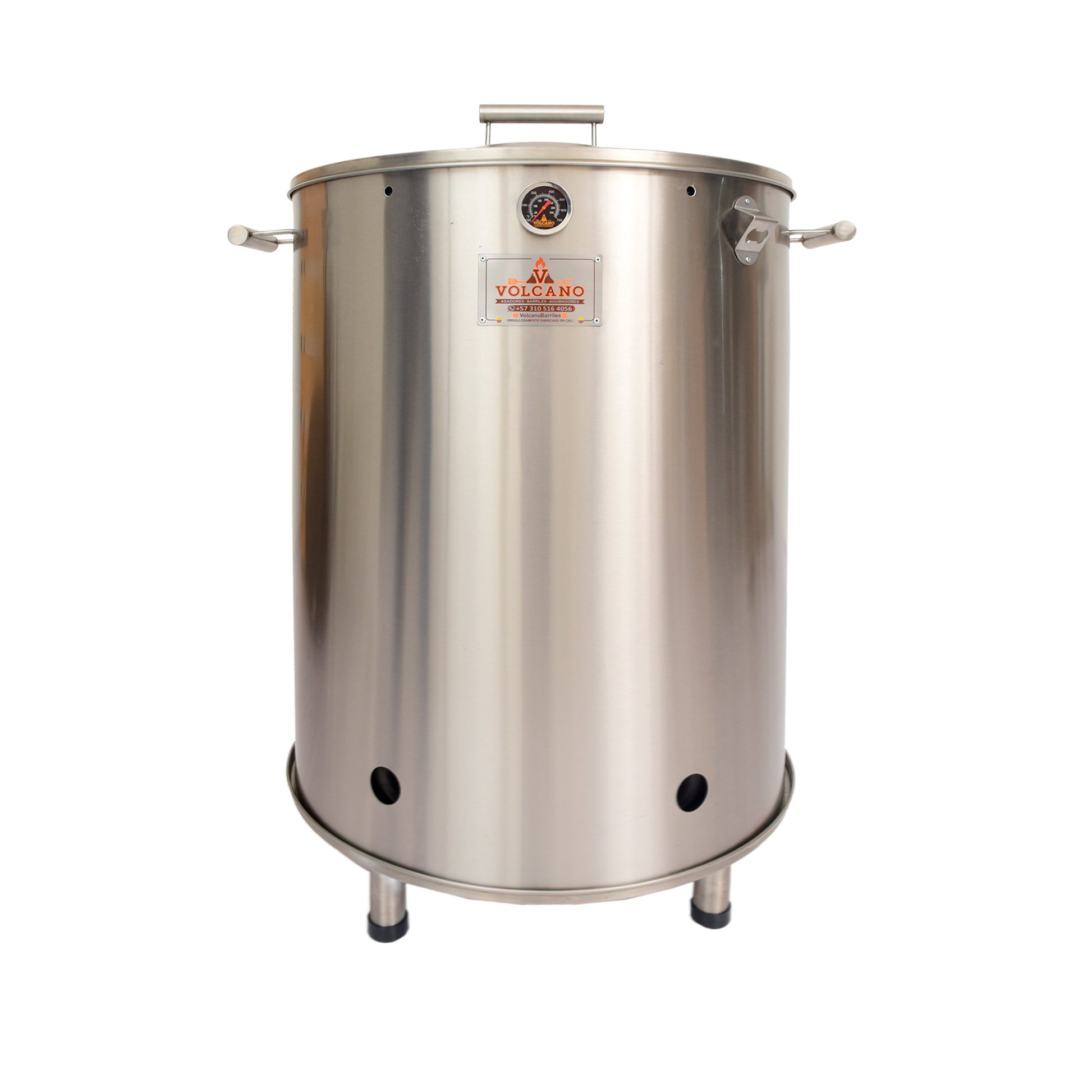Barril asador jumbo de acero inoxidable con termómetro integrado, ideal para asados y ahumados