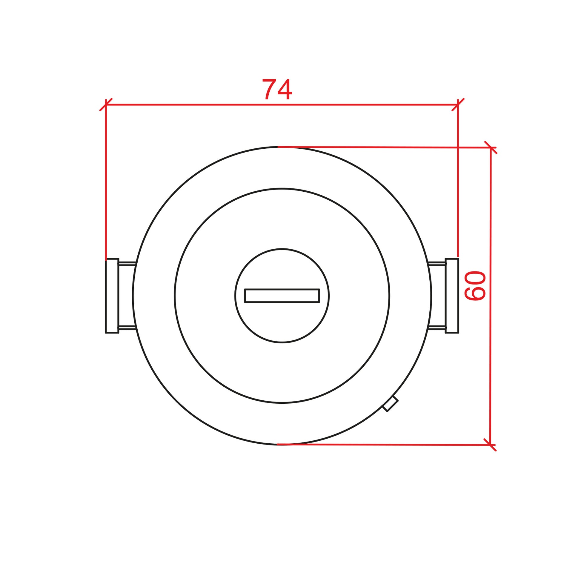 Diagrama técnico de barril asador, medidas diámetro 74 cm y ancho 60 cm.