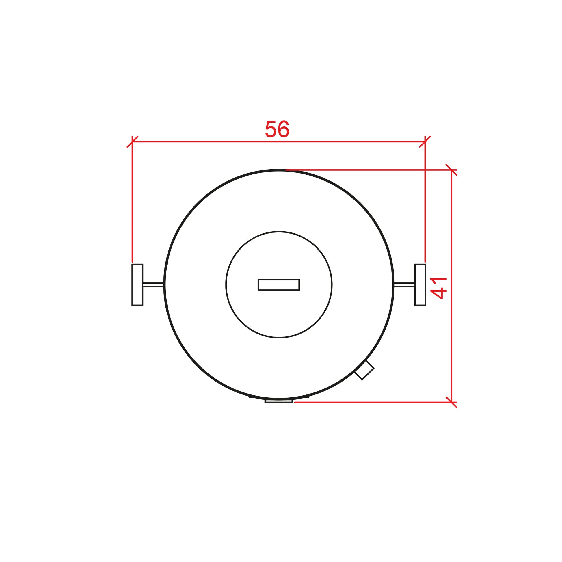 Dibujo técnico de barril asador mediano visto desde arriba con medidas 56 x 41 cm.