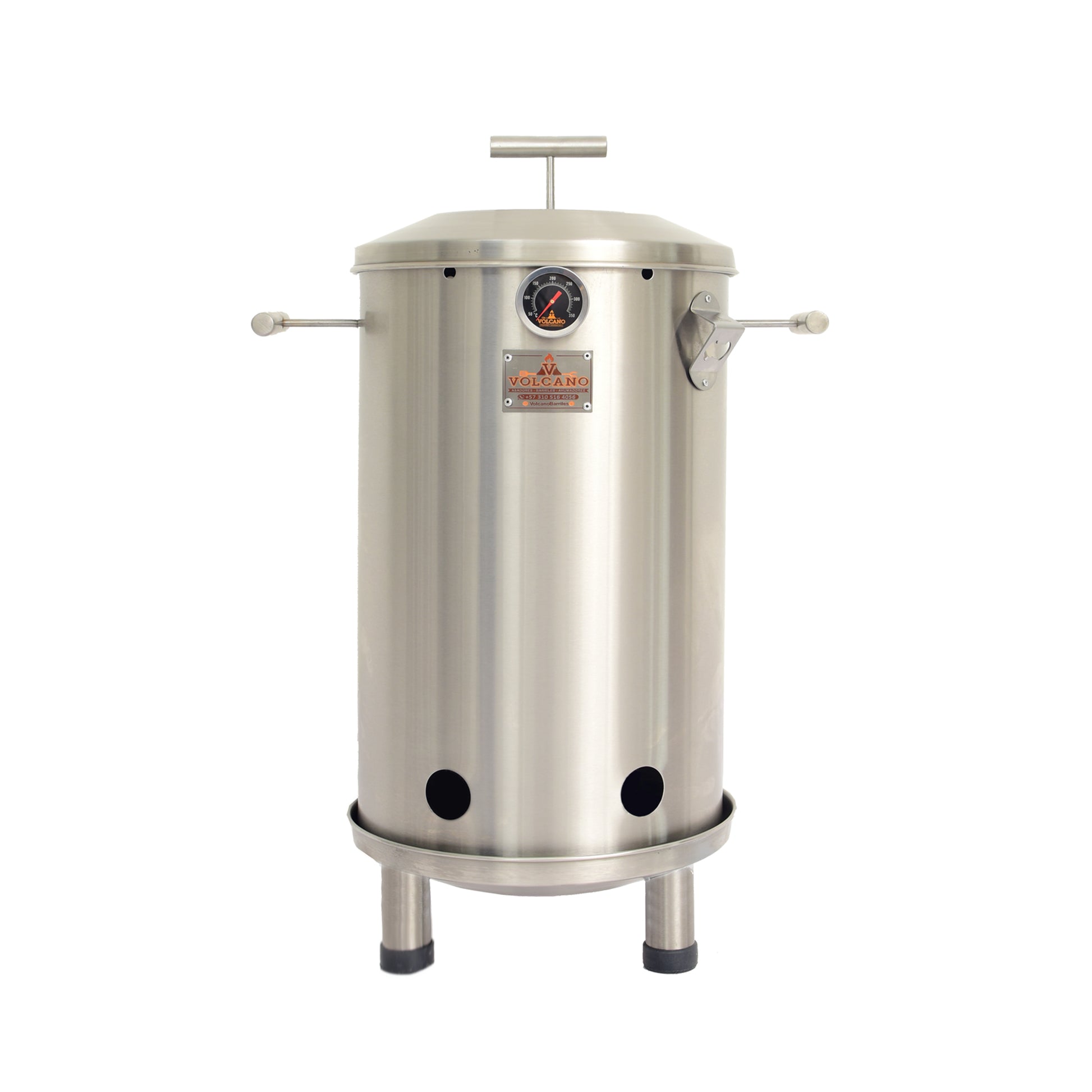 Barril asador pequeño de acero inoxidable con termómetro, ideal para asados y ahumados